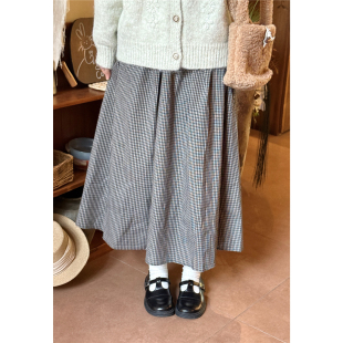 踏进银河 百搭复古宽松显瘦a字裙 日系松紧腰格子半身裙2026秋季