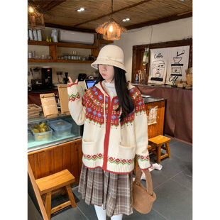 圣诞新年氛围感针织外套 复古软糯红色毛衣开衫 踏进银河 圣诞市集