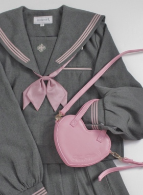 NanNanS超迷你 煎饼可爱心形斜挎小包包女红粉黑白百搭原创Lolita