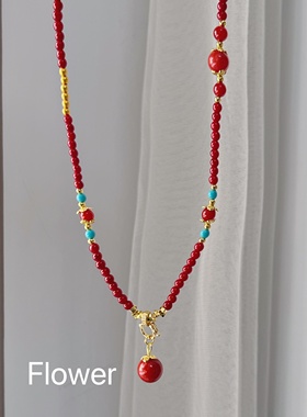 天然南红玛瑙小米珠项链气质轻奢设计新中式好运招财万能扣项链