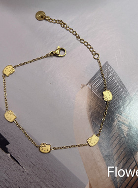 双面金色小猫咪钛钢手链气质轻奢小众设计感甜美KT猫简约百搭手饰