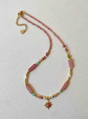 红纹石太阳花吊坠项链气质轻奢复古小众度假风2026春夏新款锁骨链