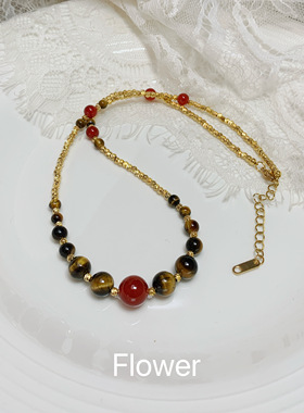 天然红玛瑙虎眼石串珠满天星项链气质轻奢复古小众高级秋冬毛衣链