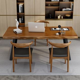 铁艺实木电脑桌简约办公桌创意原木大板长桌办公室工作会议桌书桌