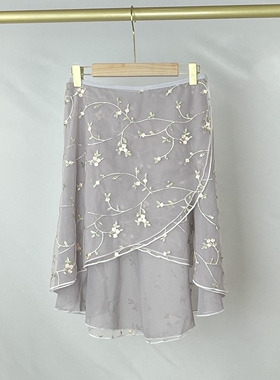 特价处理芭蕾舞蹈裙半身长裙一片式系带双层花藤灰色舞蹈形体短裙