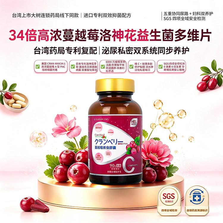 赫里莱比蔓越莓素食胶囊进口蔓越莓粉法国洛神花萼玫瑰花萃取TW