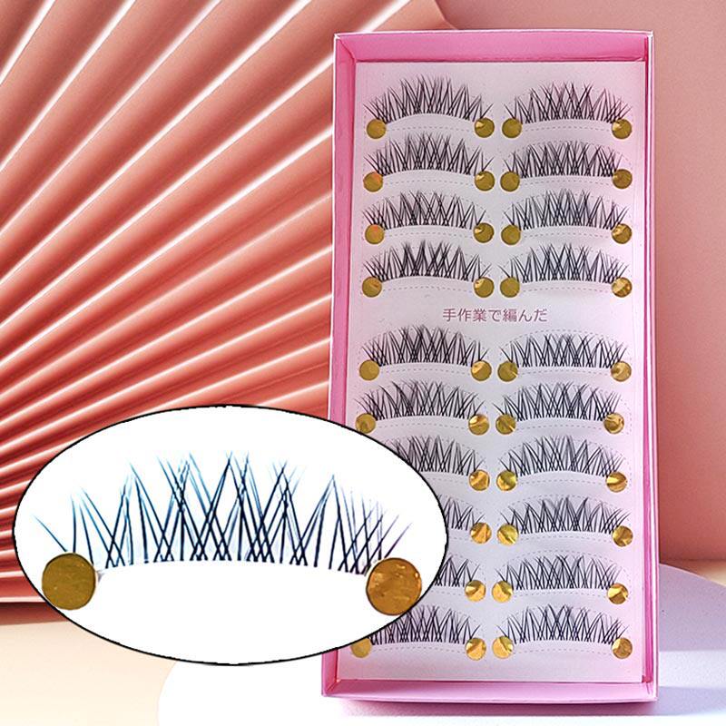 10对装假睫毛女自然纤长透明梗交叉磨尖卷翘学生裸妆中长款细眼毛