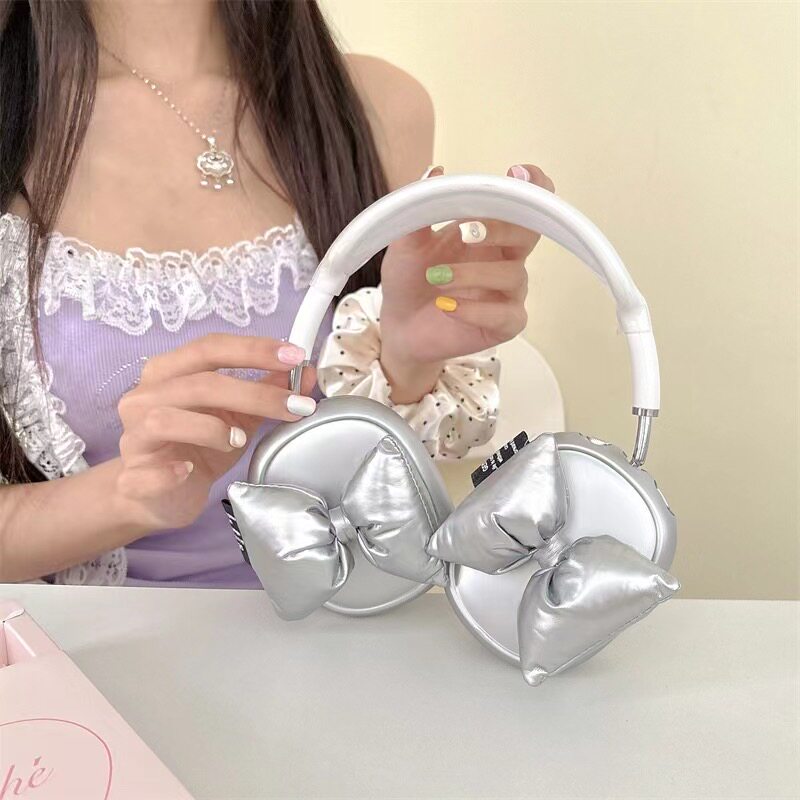 银色高级感爱心蝴蝶结适用AirpodsMax耳机保护壳卡通情侣硅胶质感奢华苹果头戴式耳机保护套小众