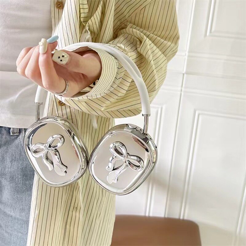 适用于苹果AirPods Max头戴式耳机保护套简约电镀银色的飘逸丝带airpods max真防摔减震蓝牙保护硅胶TPU