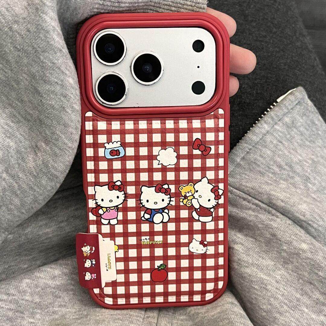 皮质鼓包格子kt猫适用于苹果17promax手机壳15可爱14防摔16,3C数码配件,手机保护套/壳,淘宝优惠券,粉丝福利购,淘宝优惠卷