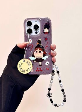 适用于双层闪粉黑天鹅哭娃16promax手机壳韩系iPhone15pro小众可爱14pr新款13