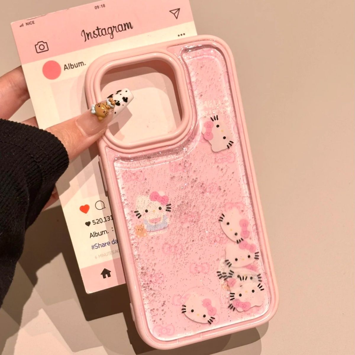 卡通可爱流沙KT猫少女壳适用于iPhone16Promax手机壳苹果15潮13女