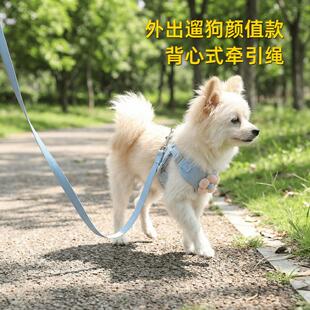 狗牵引绳背心式小型犬泰迪比熊博美专用胸背带幼犬链子遛狗绳涤纶