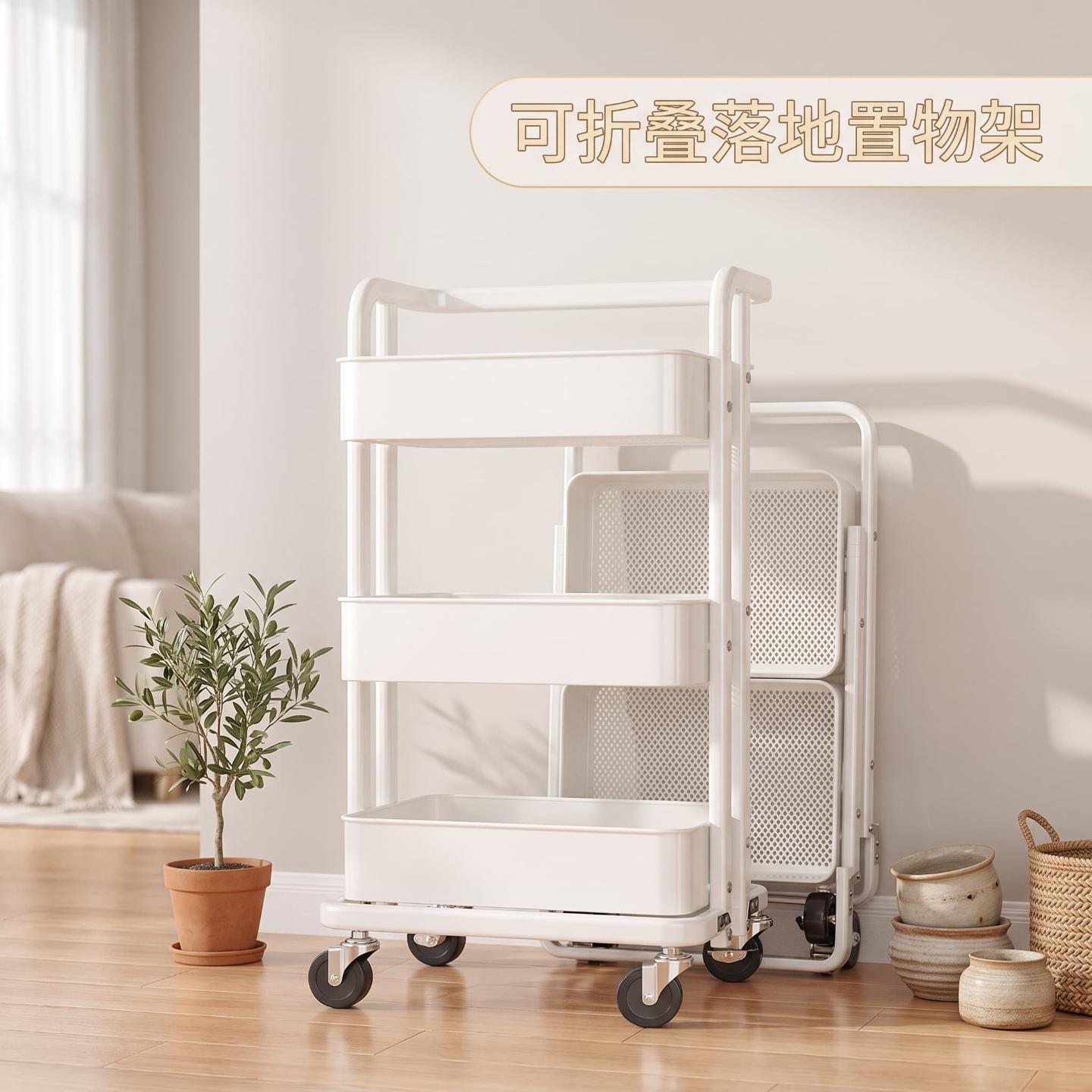 厨房收纳小推车卫生间浴室金属落地置物架手推车免工具