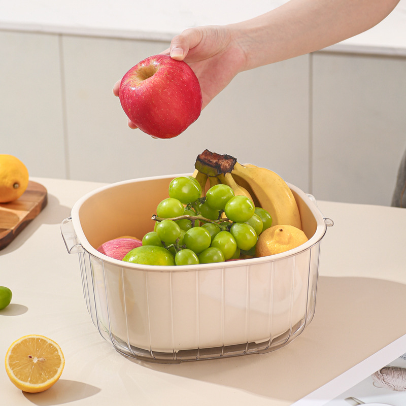 网红双层沥水篮蔬果洗菜盆奶油风家用厨房塑料滴水篮洗菜筐