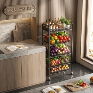 厨房蔬菜置物架落地多层菜篮收纳架新款多功能省空间可移动小推车