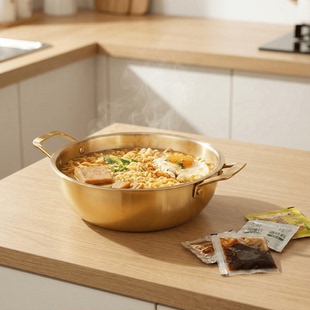 不锈钢泡面碗韩式拌饭双耳碗金色家用防烫防摔冷面拉面碗米酒家用