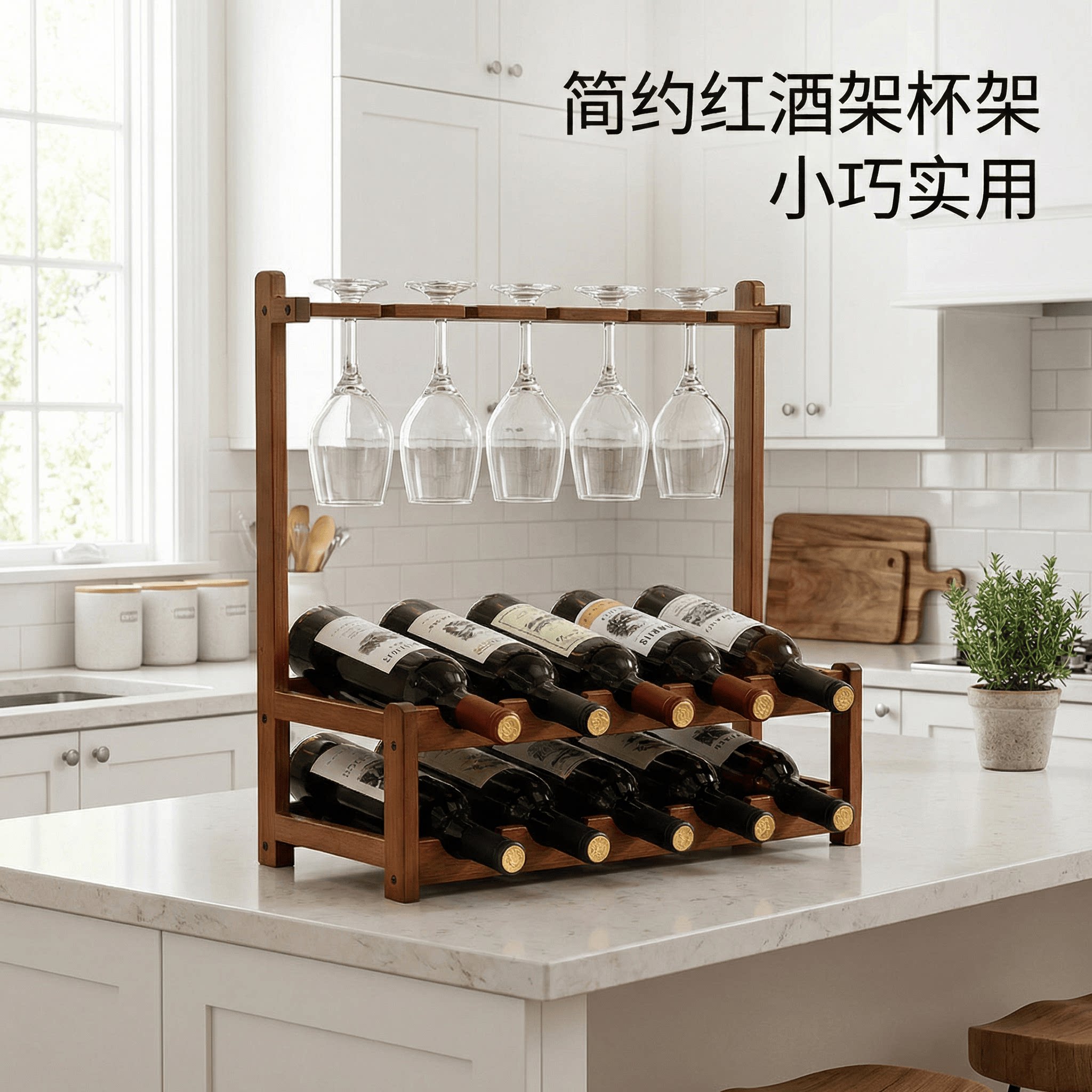 木制红酒架简约竹制葡萄酒架子悬挂式酒杯架酒架摆件展示架置物架