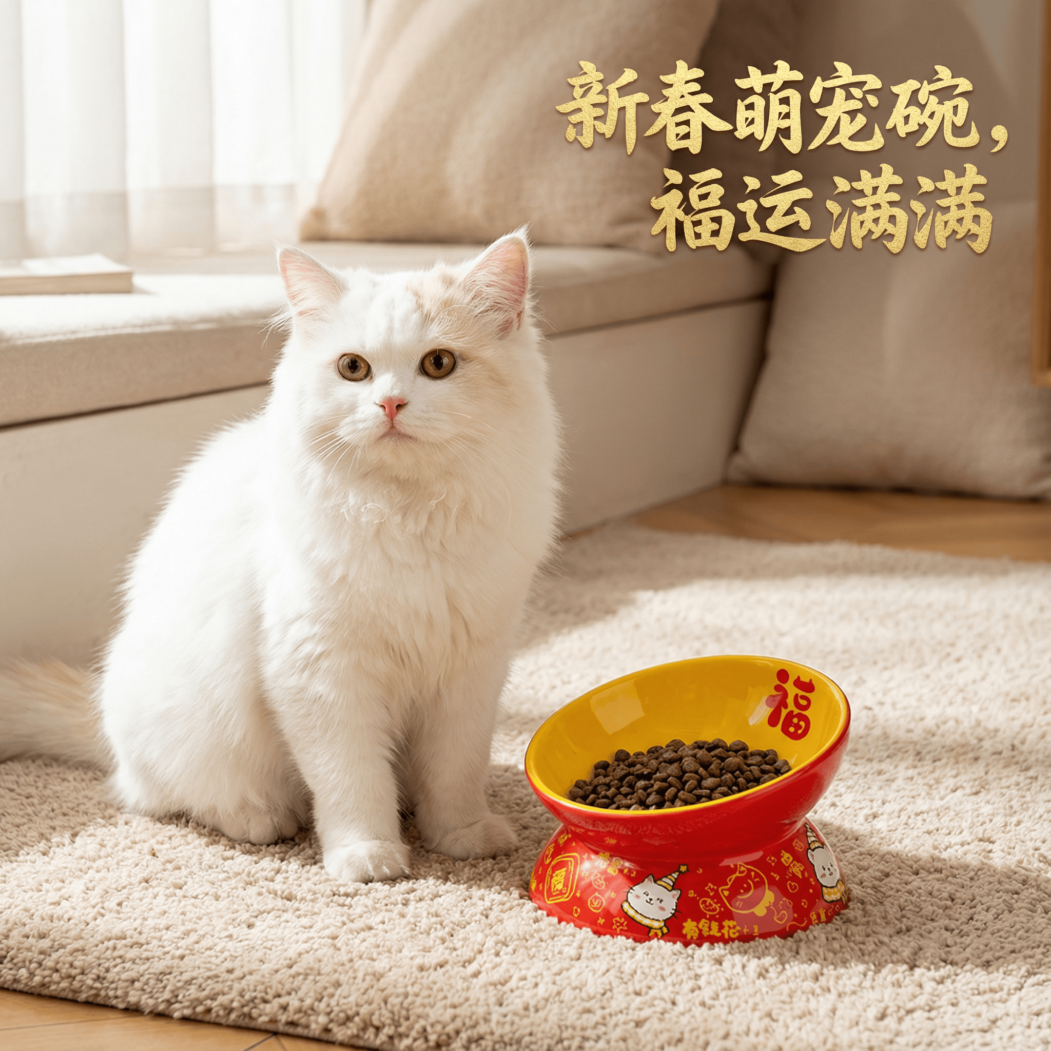 新春款宠物碗喜庆陶瓷猫碗狗碗家用防打翻猫咪食盆护颈饮水盆家用,宠物/宠物食品及用品,猫狗碗/慢食碗,淘宝优惠券,粉丝福利购,淘宝优惠卷