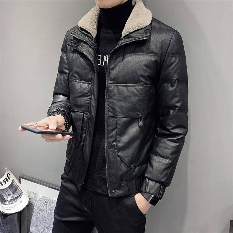 香港男士绵羊皮衣外套2024冬季新款羊羔毛领韩版棉衣加厚羽绒服