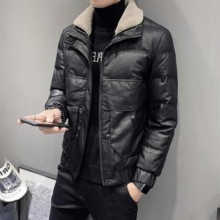 香港男士绵羊皮衣外套2024冬季新款羊羔毛领韩版棉衣加厚羽绒服