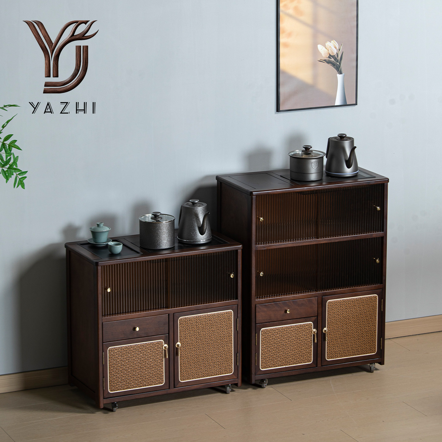 乌金木实木餐边柜茶桌侧边柜