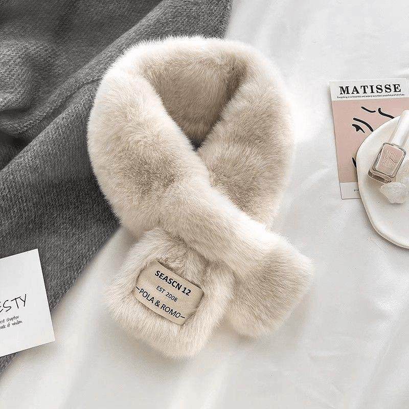 柔软毛毛围巾韩版贴标日系秋冬ins毛绒少女围脖仿獭兔毛加厚交叉