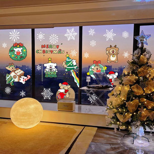 2025圣诞节橱窗玻璃贴纸耶诞节圣诞老人门贴装饰静电贴画窗花窗贴
