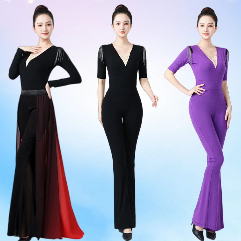 形体服女V领上衣现代舞蹈练功服