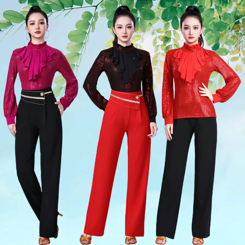 新款广场舞服装女长袖立领上衣