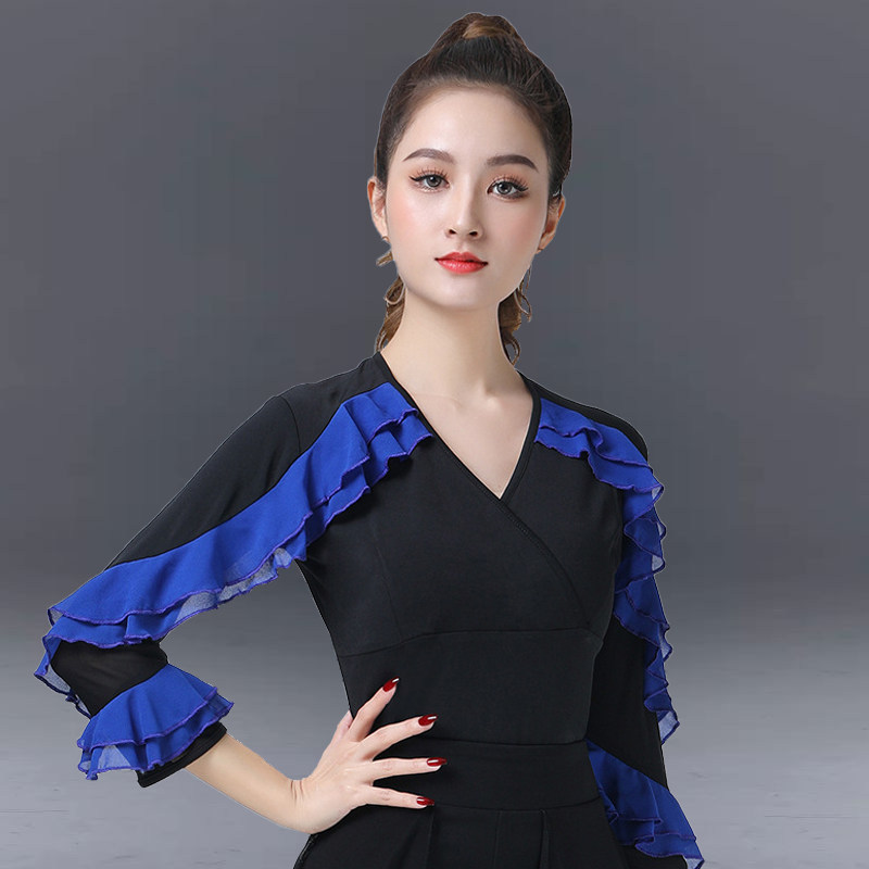 高端国标拉丁舞服上衣女舞蹈练功中袖2025春秋新款舞衣成年摩登舞