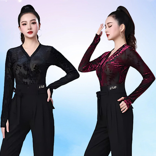 拉丁舞上衣女高级感长袖练功服吉特广场舞新款摩登舞演出舞蹈服装