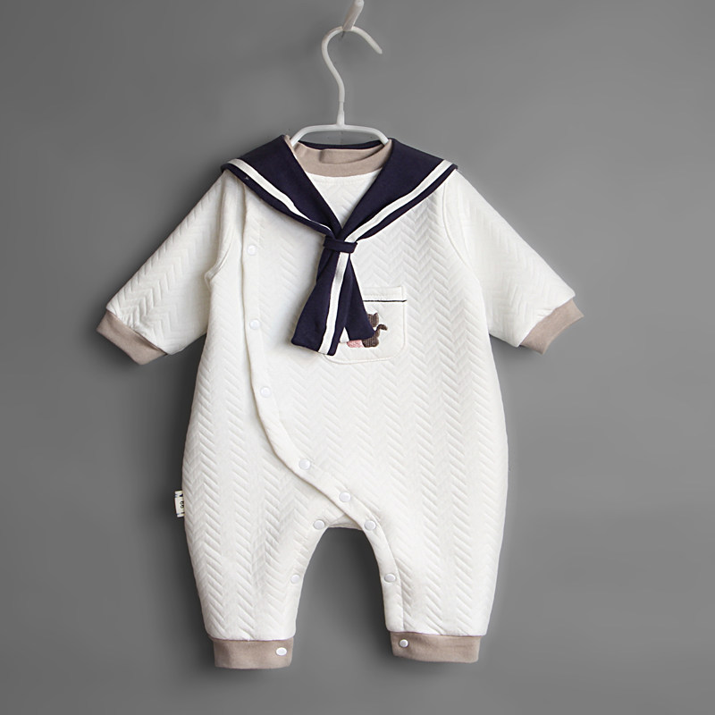 日本进口新生婴儿连体衣秋冬宝宝衣服加厚哈衣超萌百天爬爬服保暖