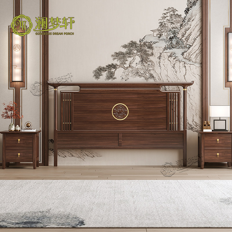 澜梦轩新中式床头板靠背实木单买
