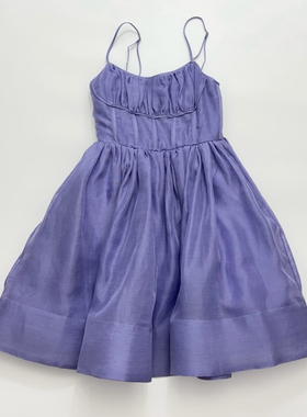 法式复古紫色真丝吊带连衣裙