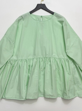 嫩绿色荷叶边后背绑带宽松衬衫