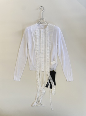 Tèbianco白茶• 层叠荷叶边缩褶针织开衫