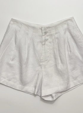 法式纯色亚麻材质夏天百搭短裤