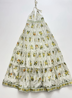 小众度假挂脖露背大裙摆连衣裙～高个子