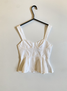 亚麻背心收腰褶边下摆中长半身裙套装