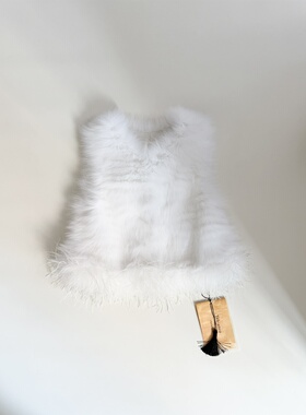 Tèbianco白茶•仙女鸵鸟毛流苏下摆拼接进口狐狸毛皮草马甲坎肩
