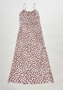 玫瑰印花6A重磅双绉真丝吊带鱼尾连衣裙通勤修身长裙夏