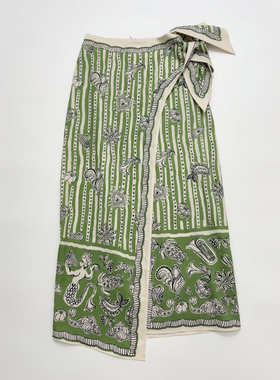 绿色印花裹裙半裙包臀直筒裙