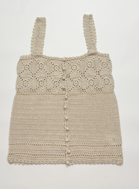 手工钩花杏色吊带背心