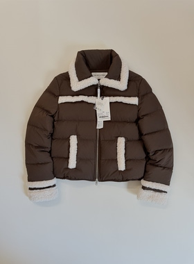 THE SHY STREET ·超轻保暖羊羔毛绒边棕色直身羽绒服