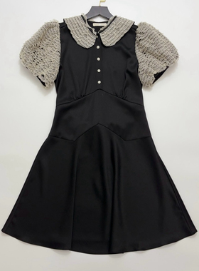 法式复古娃娃领黑色连衣裙女小礼裙气质赫本风