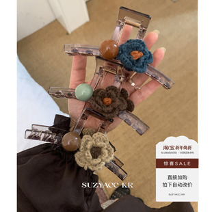 森系毛线花朵大号抓夹小众设计气质高级盘发夹 任选4件 99元