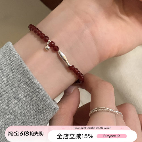suzyacc kr红色玛瑙小鱼手链国风百搭小众高级感手饰送人节日礼物
