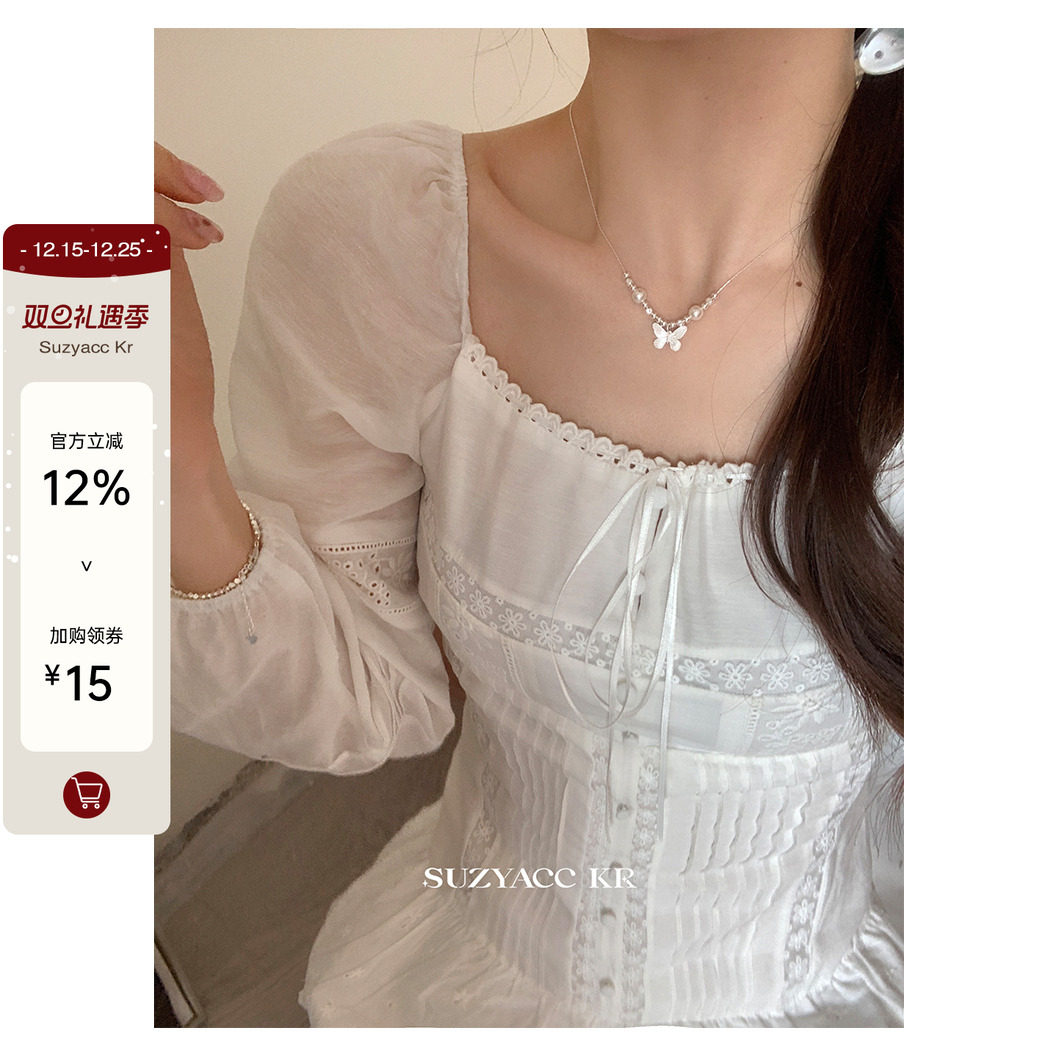 suzyacc kr纯银蝴蝶仿珍珠项链女高级感小众设计百搭温柔锁骨链