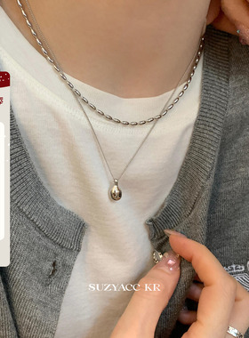 suzyacc kr小众高级感水滴吊坠双层项链女款2024新款简约豆豆链